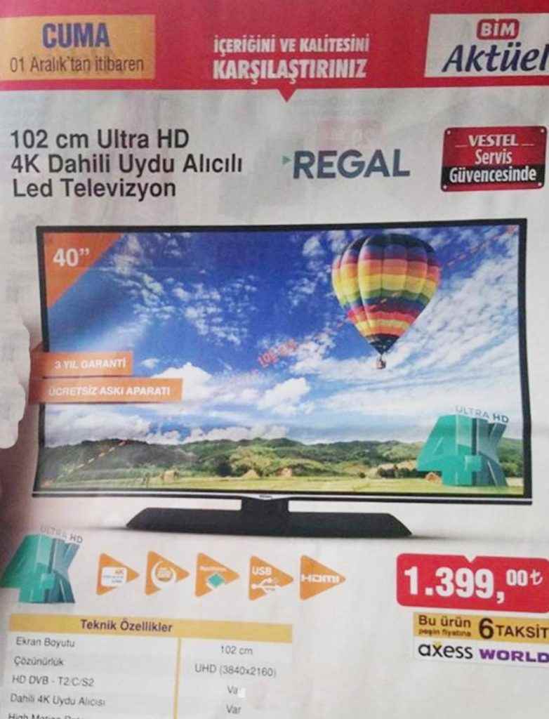 Bim 1 Aralık 2017 Aktüel Kataloğu Regal 102 cm Ultra Hd Tv