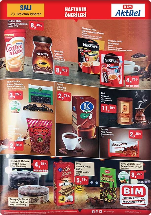 Bim 19 Ocak 2018 kahve ürünleri