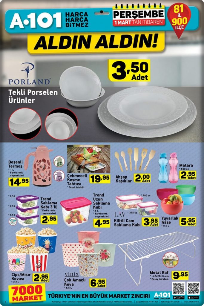 A101 1 Mart 2018 porland porselen ürünleri