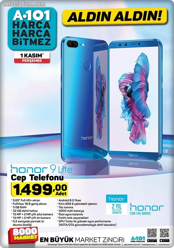 A101 1 Kasım 2018 honor 9 lite cep telefonu