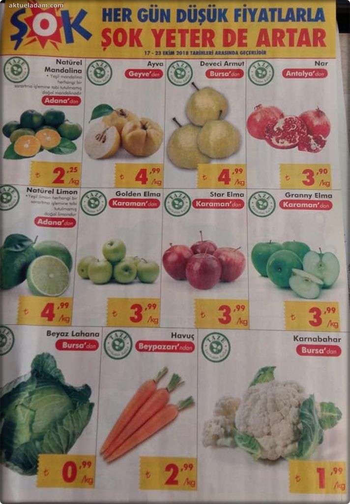 şok 17 ekim 2018 manav ürünleri meyve ve sebze