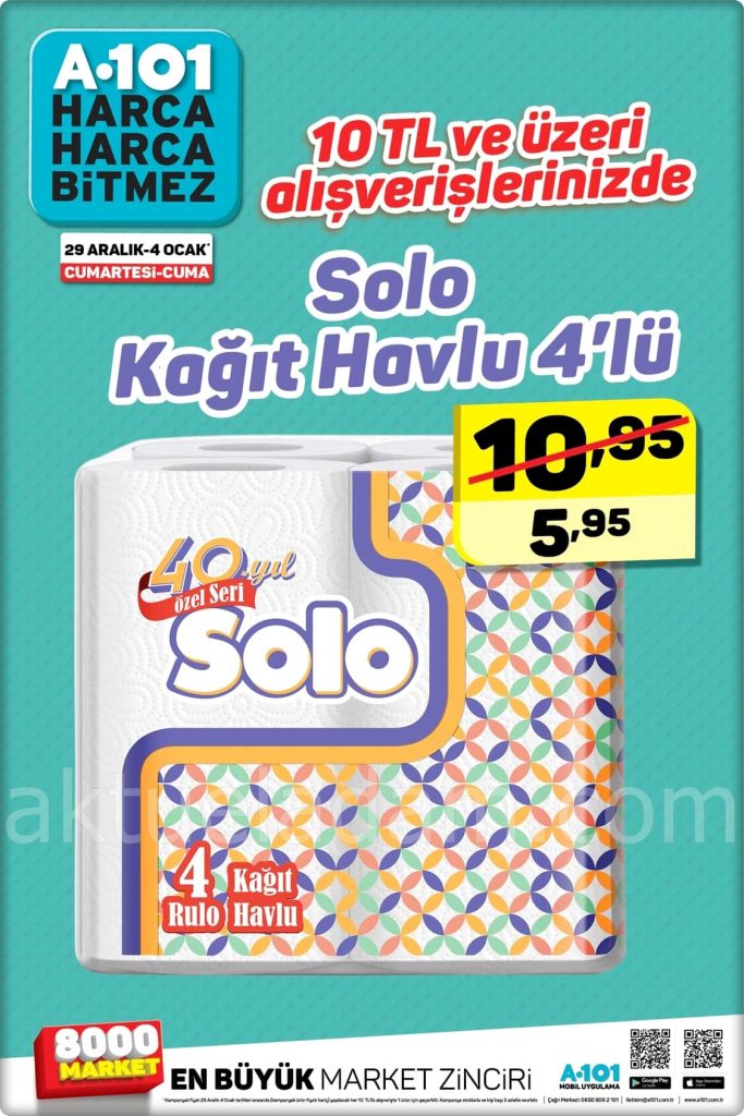 a101 29 aralık 2018 10 lira üzeri solo kağıt havlu kampanyası