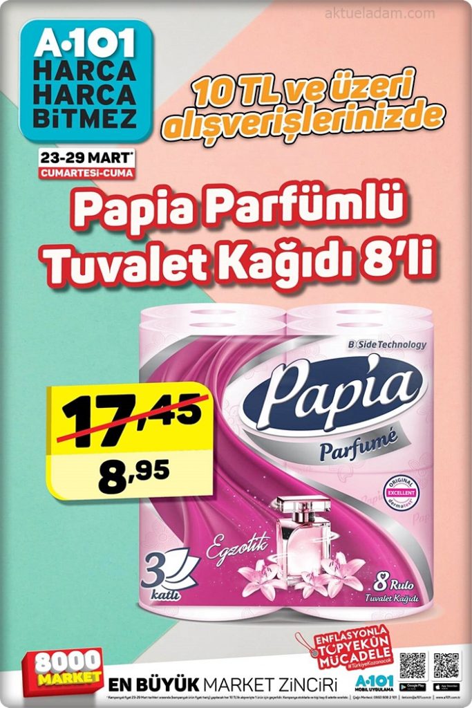 a101 23 mart 2019 papia parfümlü tuvalet kağıdı