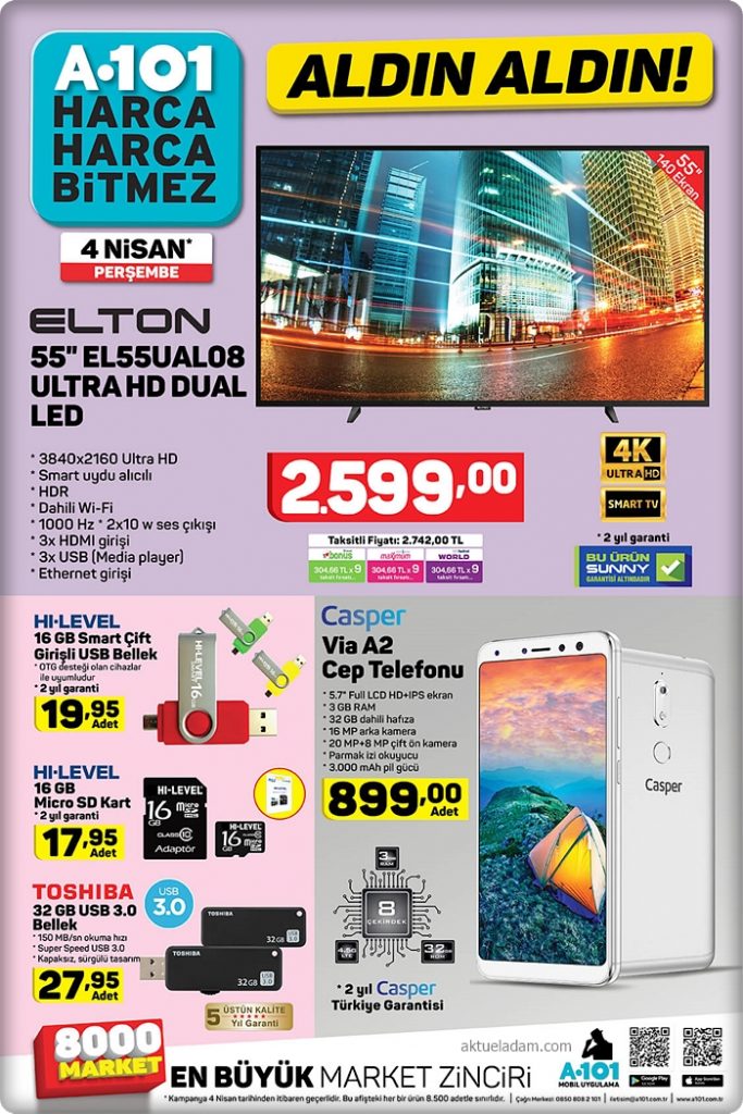 a101 4 nisan 2019 elton ultra hd dual led tv