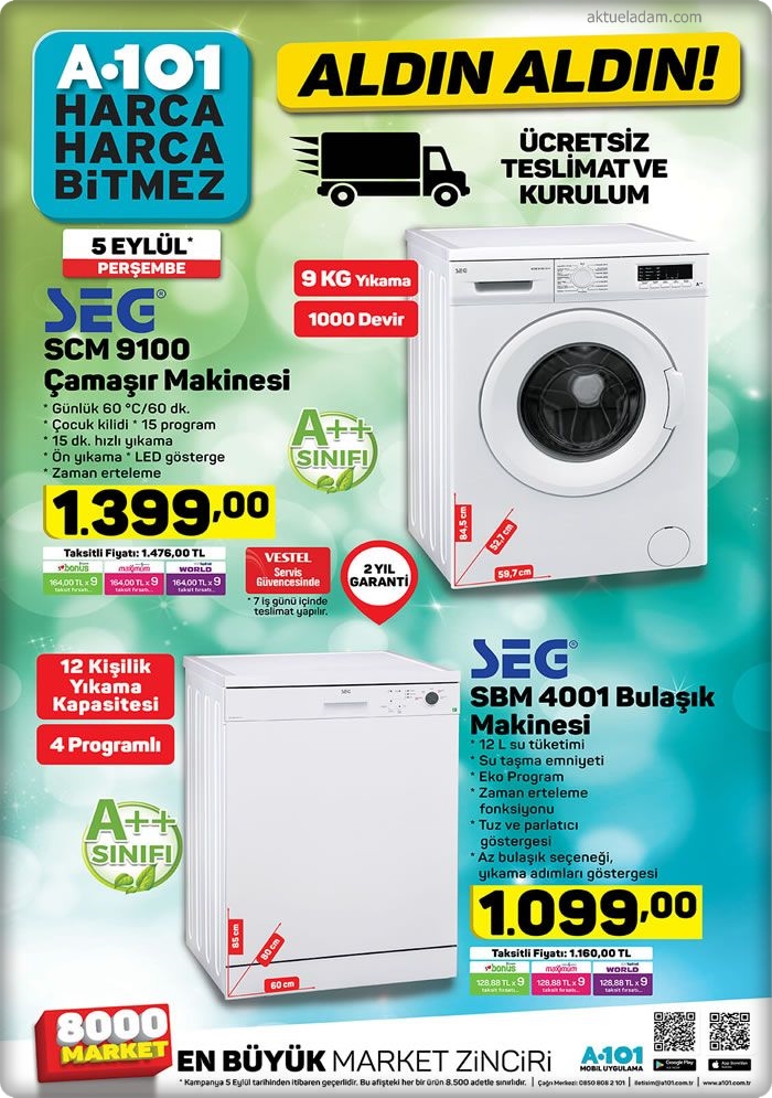 A101 5 Eylül 2019 seg çamaşır makinesi