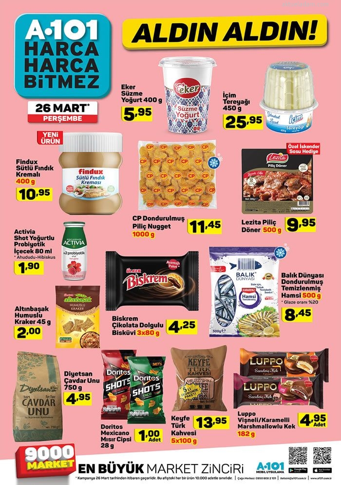 a101 26 mart 2020 dondurulmuş gıda