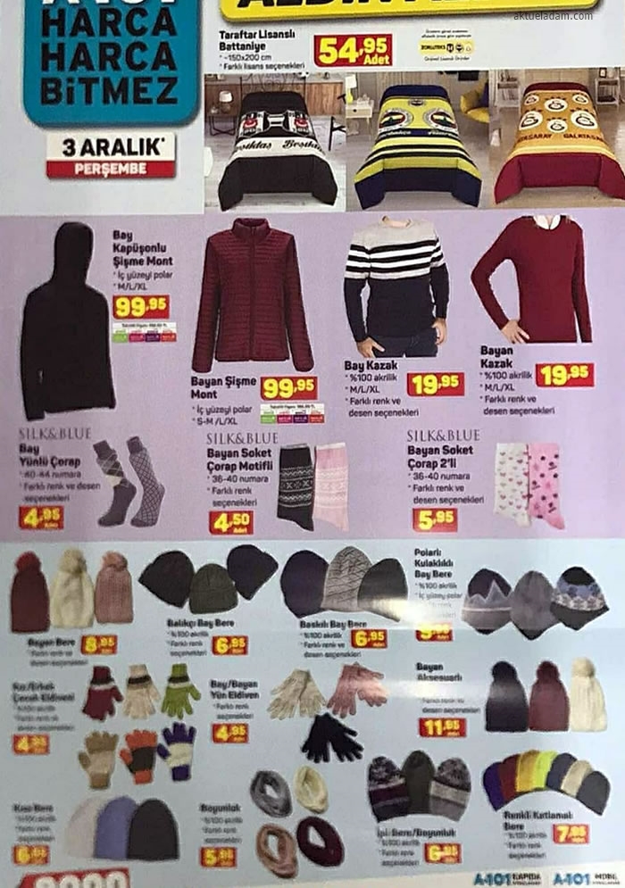 A101 3 Aralık 2020 kışlık giyim ürünleri